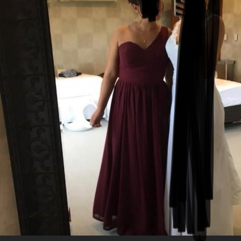Beautiful one shoulder maroon bridesmaid dress. Only worn one time